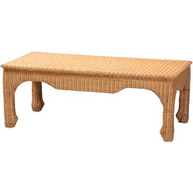 Abena Handwoven Rattan Rectangular Coffee Table In Light Honey