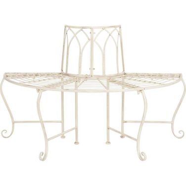 Abia Antique White Wrought Iron 50 Inch Outdoor Bench