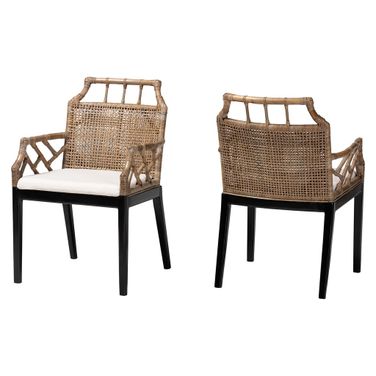 Abiel Handwoven Rattan Dining Chair Set of 2 In Grey and Black