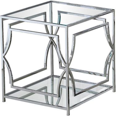 Abigail Glass And Stainless Steel Base End Table In Silver