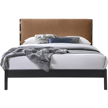 Abigail Vegan Leather Queen Bed In Cognac and Black