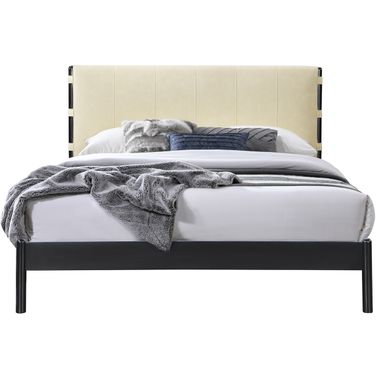 Abigail Vegan Leather Queen Bed In Cream and Black