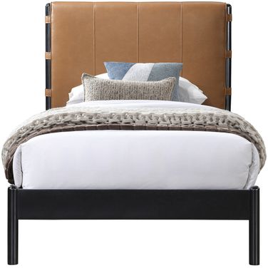 Abigail Vegan Leather Twin Bed In Cognac and Black
