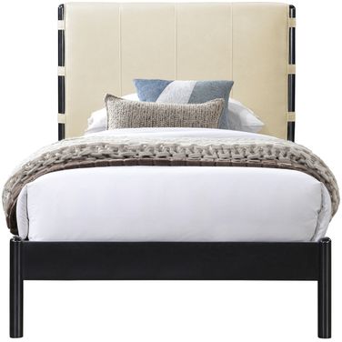 Abigail Vegan Leather Twin Bed In Cream and Black