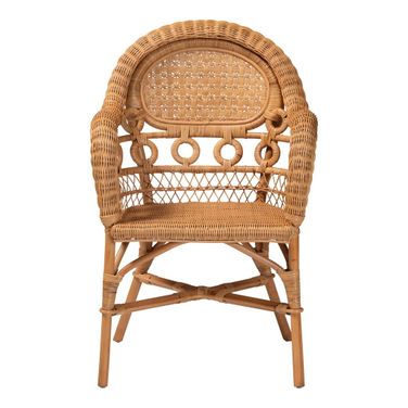 Abigale Handwoven Wicker Natural Rattan Dining Chair with Arms In Light Honey