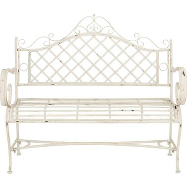 Abner Antique White Wrought Iron 45.75 Inch Garden Bench