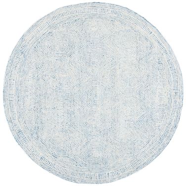 Abstract 10' x 10' Round Area Rug In Ivory and Blue