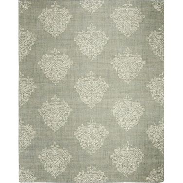 Abstract Hand Tufted Aqua and Ivory 9' x 12' Large Rectangle Rugs