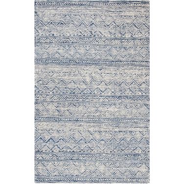 Abstract Hand Tufted Blue and Ivory 9' x 12' Large Rectangle Rugs ABT343N-9