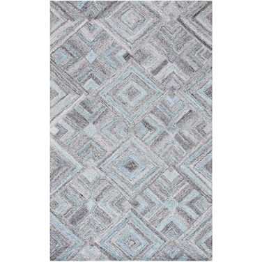 Abstract Hand Tufted Grey and Turquoise 9' x 12' Large Rectangle Rugs