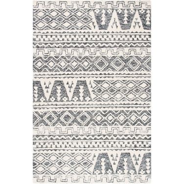 Abstract Hand Tufted Ivory and Black 9' x 12' Large Rectangle Rugs ABT557A-9