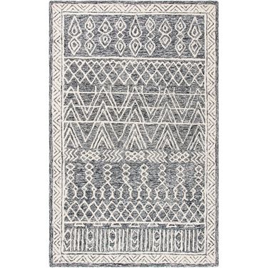 Abstract Hand Tufted Ivory and Black 9' x 12' Large Rectangle Rugs ABT558A-9