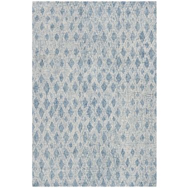 Abstract Hand Tufted Ivory and Blue 10' x 14' Large Rectangle Rugs ABT206A-10