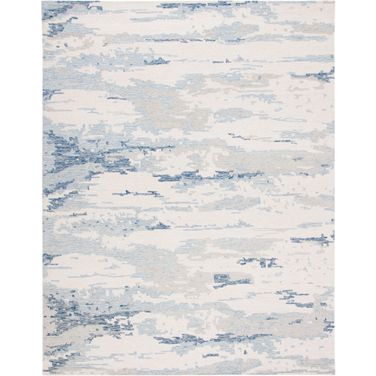 Abstract Hand Tufted Ivory and Blue 11' x 15' Oversized Rugs ABT465A-1115