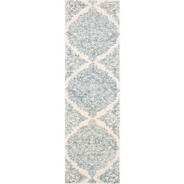 Abstract Hand Tufted Ivory and Blue 2'-3" x 12' Runner Rugs ABT346M-212