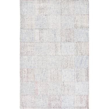 Abstract Hand Tufted Ivory and Blue 8' x 10' Medium Rectangle Rugs ABT476M-8