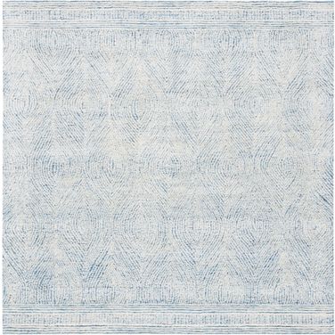 Abstract Hand Tufted Ivory and Blue 8' x 8' Square Rugs ABT340M-8SQ