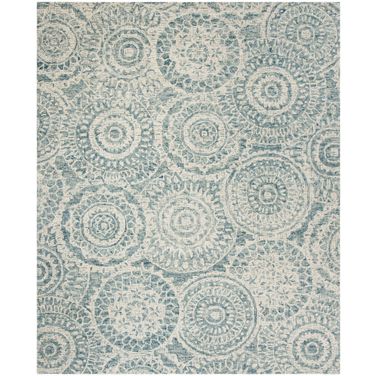 Abstract Hand Tufted Ivory and Blue 9' x 12' Large Rectangle Rugs ABT205A-9