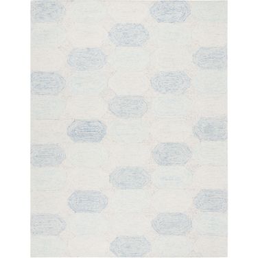 Abstract Hand Tufted Ivory and Blue 9' x 12' Large Rectangle Rugs ABT650A-9
