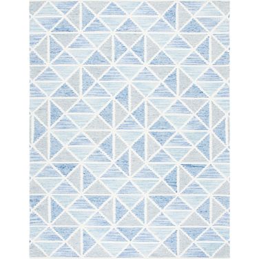 Abstract Hand Tufted Ivory and Blue 9' x 12' Large Rectangle Rugs ABT655A-9