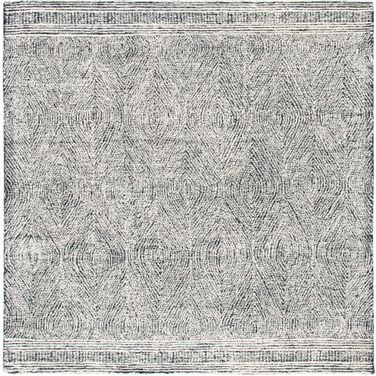 Abstract Hand Tufted Ivory and Charcoal 4' x 4' Square Rugs