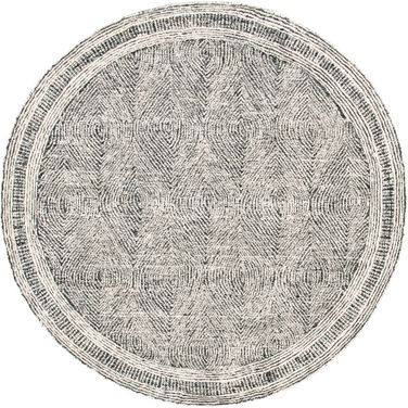 Abstract Hand Tufted Ivory and Charcoal 8' x 8' Round Rugs