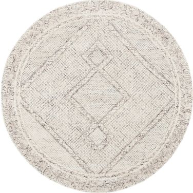 Abstract Hand Tufted Ivory and Grey 4' x 4' Round Rugs ABT345F-4R