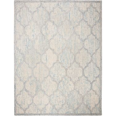 Abstract Hand Tufted Ivory and Light Blue 10' x 14' Large Rectangle Rugs ABT474B-10