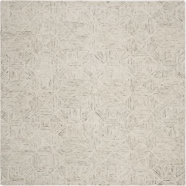 Abstract Hand Tufted Ivory and Light Blue 8' x 8' Square Rugs
