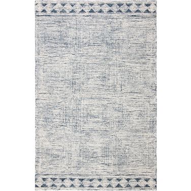 Abstract Hand Tufted Ivory and Navy 11' x 15' Oversized Rugs
