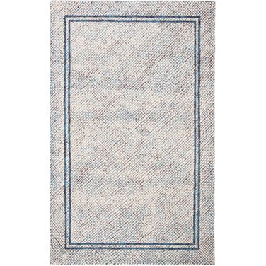 Abstract Hand Tufted Ivory and Navy 8' x 10' Large Rectangle Rugs ABT341N-8