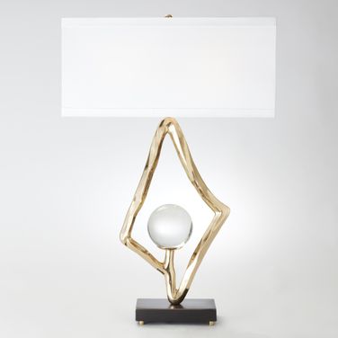 Abstract Lamp With 6 Inch Crystal Sphere In Brass