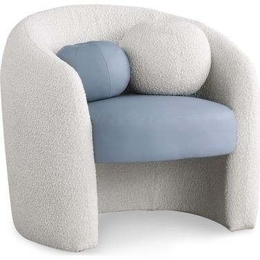 Acadia Vegan Leather/Cream Boucle Fabric Accent Chair In Blue