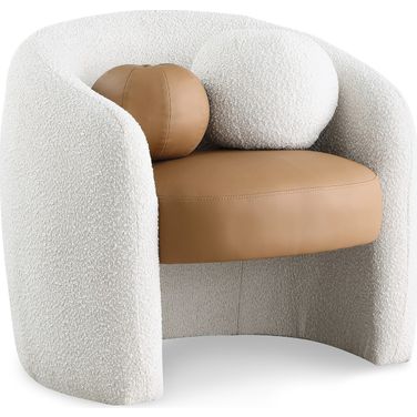 Acadia Vegan Leather/Cream Boucle Fabric Accent Chair In Cognac