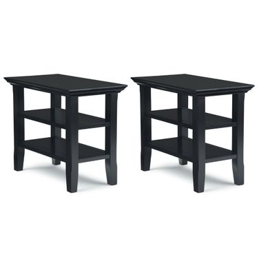Acadian 14 Inch Solid Wood Narrow Side Table Set of 2 In Black
