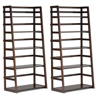 Acadian 63 Inch 5 Shelf Ladder Bookcase Set of 2 In Brunette Brown