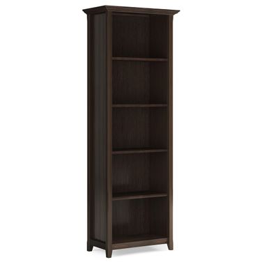 Acadian Solid Wood 5 Shelf Bookcase In Brunette Brown