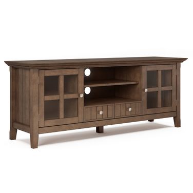 Acadian Solid Wood 60 Inch TV Media Stand In Rustic Natural Aged Brown
