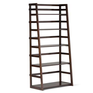 Acadian Solid Wood Ladder Shelf Bookcase In Brunette Brown