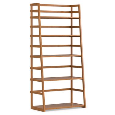Acadian Solid Wood Ladder Shelf Bookcase In Light Golden Brown