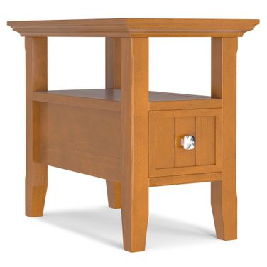 Acadian Solid Wood Narrow Side Table with Drawer In Light Golden Brown
