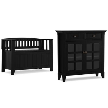 Acadian Solid Wood Small Storage Bench and Storage Cabinet In Black