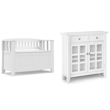 Acadian Solid Wood Small Storage Bench and Storage Cabinet In White