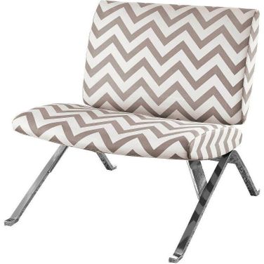Accent Chair In Dark Taupe And Chevron Fabric With Chrome Metal