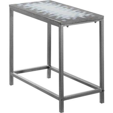 Accent Table In Grey With Blue Tile Top And Ha Mmered Silver I 3143