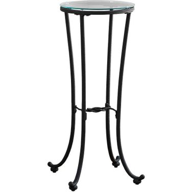 Accent Table In Ha Mmered Black Metal With Tempered Glass