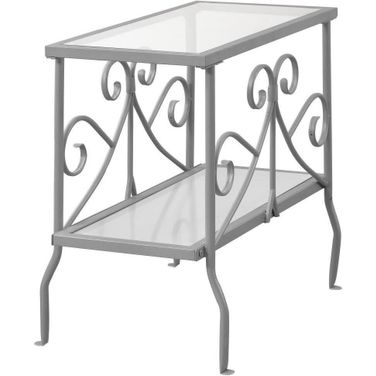 Accent Table In Silver Metal With Tempered Glass I 3106