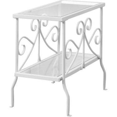 Accent Table In White Metal With Tempered Glass