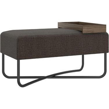 Ace Bench In Dark Brown Fabric With Black Painted Base With Dark Oak Tray