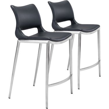 Ace Counter Stool Set of 2 In Black and Silver